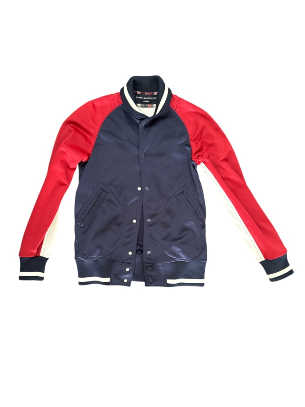 Comme des Garçons Navy Body Red Sleeve Varsity Bomber Jacket